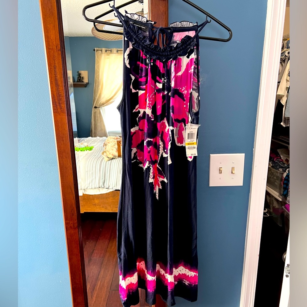 Navy blue dress w/ pink flowers NWT